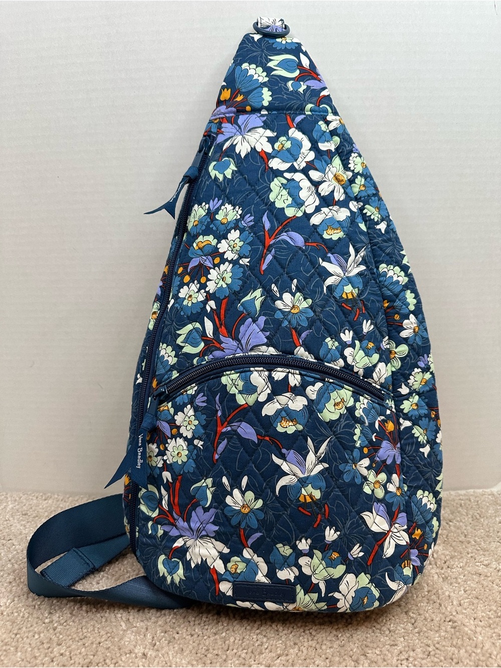 Vera Bradley Navy Floral Quilted Sling Backpack, new without tags